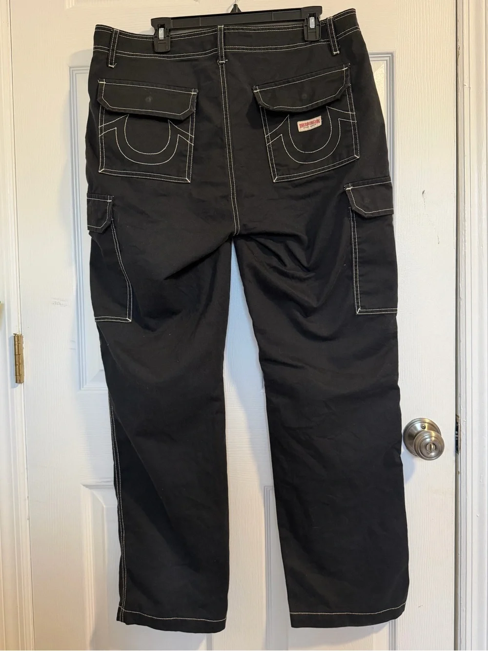 True Religion Black Men's Cargo Pants with Contrast Stitching